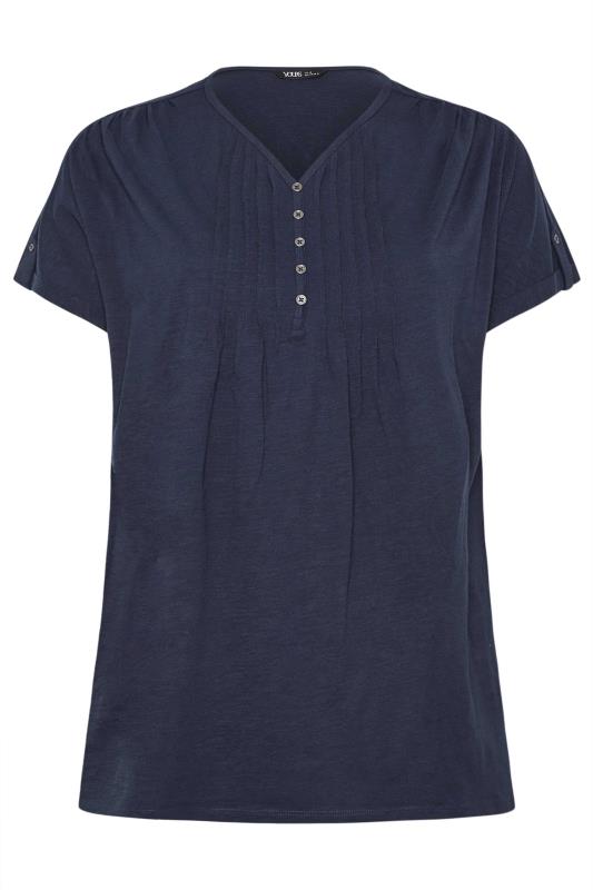 YOURS Plus Size Curve Navy Blue Henley T-Shirt | Yours Clothing  6
