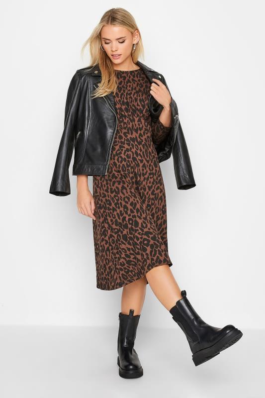 Petite Brown Leopard Print Midi Dress | PixieGirl 2