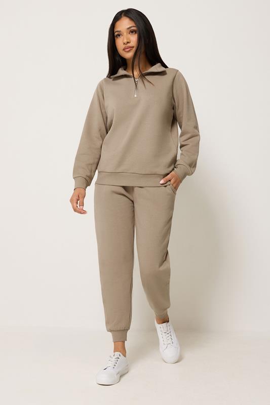 M&Co Petite Mocha Brown Quarter Zip Sweatshirt | M&Co 1