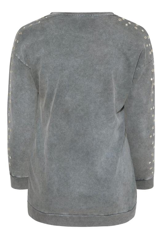 Plus Size Grey Acid Wash Studded Arm Sweatshirt | Yours Clothing 7