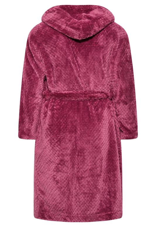 Plus Size Dark Pink Waffle Fleece Hooded Dressing Gown | Yours Clothing 9