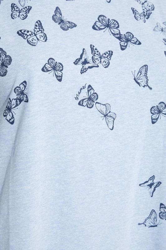 Plus Size Blue Butterfly Print Dipped Hem Pyjama Top | Yours Clothing  5