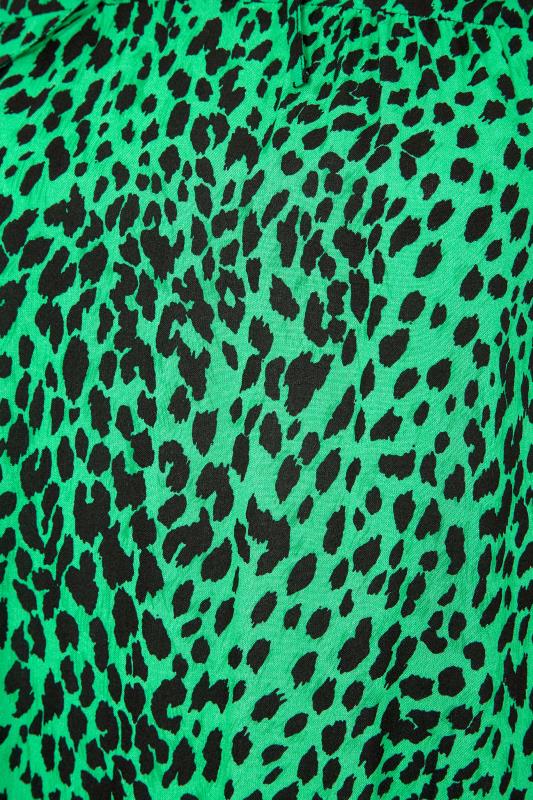 Curve Green Leopard Print Tie Neck Peplum Blouse 5