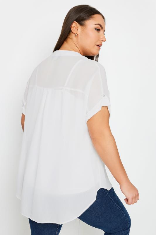 YOURS Plus Size White Button Through Short Sleeve Shirt | Yours Clothing 3