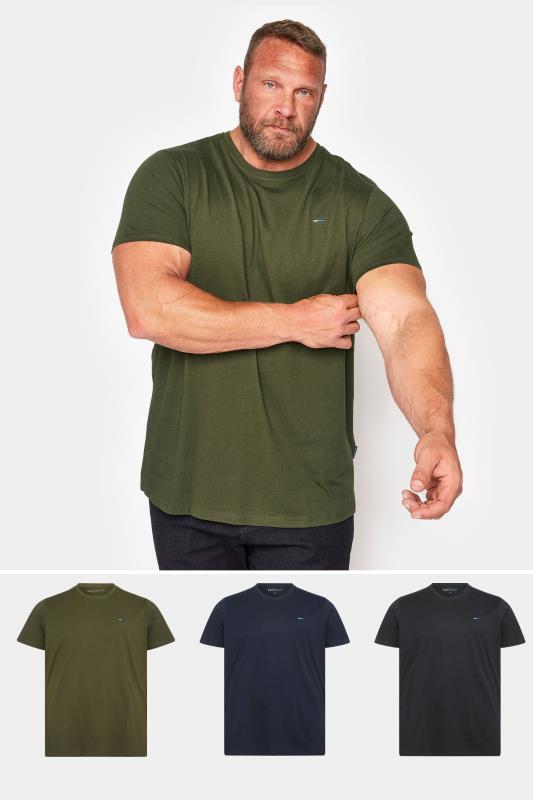  Grande Taille BadRhino Big & Tall 3 Pack Black & Green Cotton T-Shirts