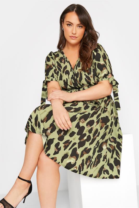 YOURS LONDON Curve Khaki Green Leopard Print Wrap Dress_D.jpg