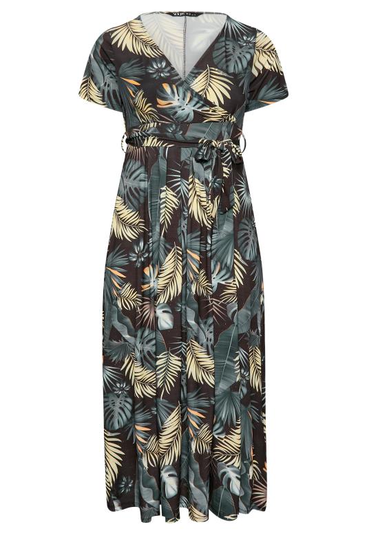 YOURS Curve Plus Size Black Tropical Leaf Print Wrap Dress | Yours Clothing  6