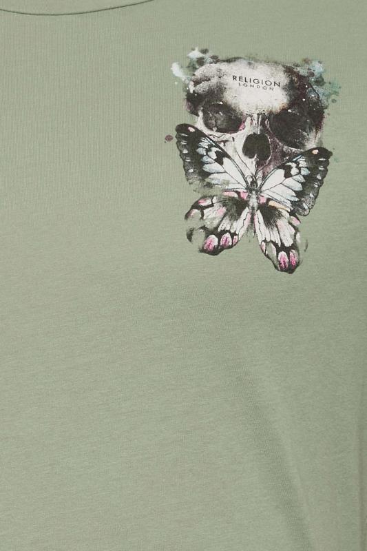 RELIGION Big & Tall Green Butterfly Skull Print T-Shirt | BadRhino 3