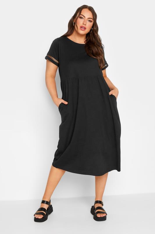  Tallas Grandes LIMITED COLLECTION Curve Black Crochet Trim T-Shirt Dress