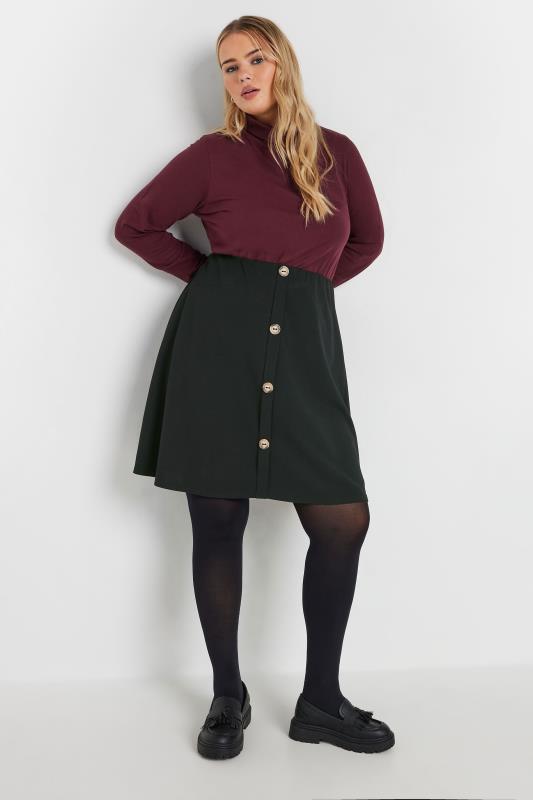 YOURS LONDON Plus Size Black Button Front Scuba Skirt | Yours Clothing  2