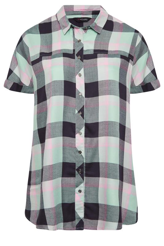 YOURS Plus Size Curve Mint Green & Navy Blue Check Short Sleeve Shirt | Yours Clothing  6