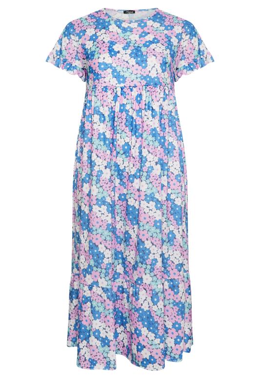LIMITED COLLECTION Plus Size Blue Floral Print Frill Sleeve Maxi Dress | Yours Clothing 6