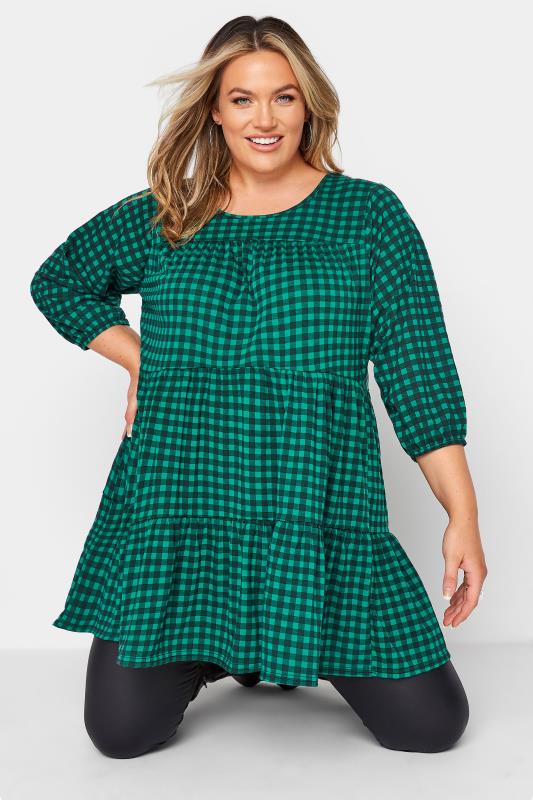LIMITED COLLECTION Green Check Balloon Sleeve Top_A.jpg