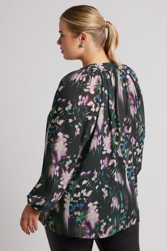 YOURS LONDON Plus Size Black Abstract Print Pleated Blouse | Yours Clothing 4