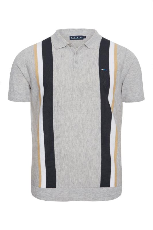 BadRhino Big & Tall Grey Vertical Stripe Knitted Polo Shirt_F.jpg