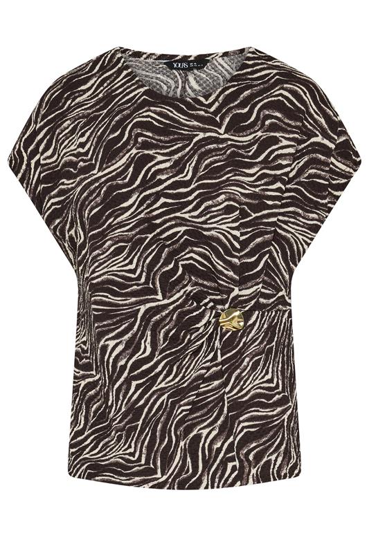 YOURS Plus Size Brown Zebra Print Crinkle Grown On Sleeve Top | Yours Clothing 5