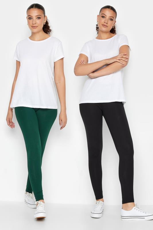 LTS Tall 2 PACK Women's Black & Green Stretch Cotton Leggings | Long Tall Sally 1