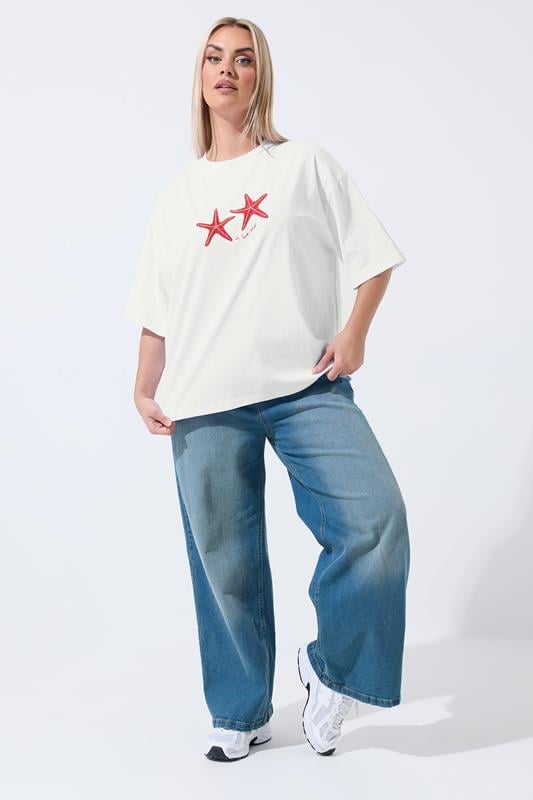 LIMITED COLLECTION Plus Size White 'A La Mer' Starfish T-Shirt | Yours Clothing 1