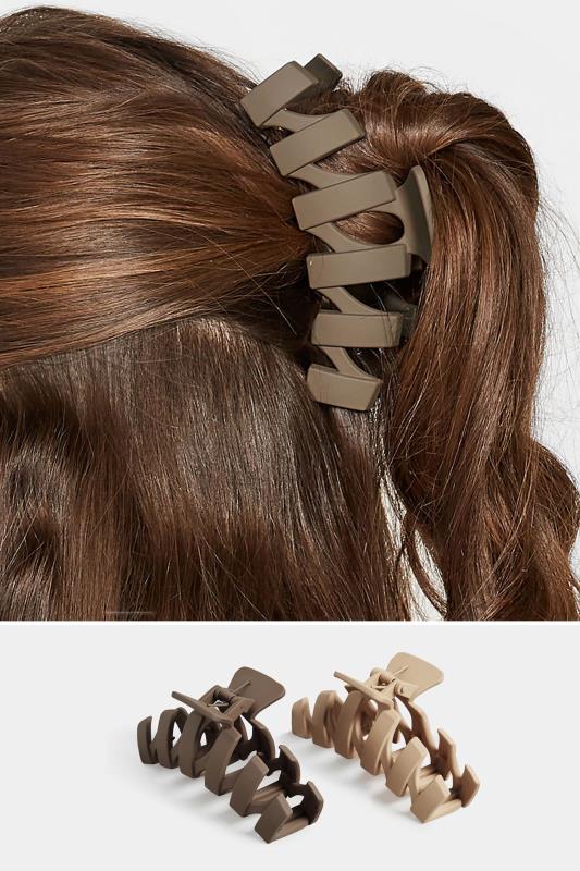  Tallas Grandes 2 PACK Brown Zig Zag Hair Claw Clips