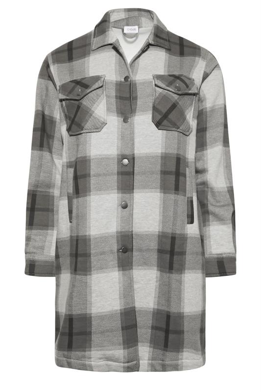 Curve Plus Size Grey & White Longline Check Shacket | Yours Clothing 6