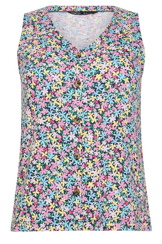 M&Co Petite Pink Floral Print Cotton Button Vest Top | M&Co 5