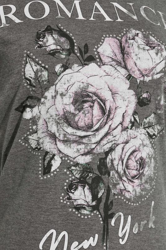 LTS Tall Grey Rose 'Romance' Slogan T-Shirt 5