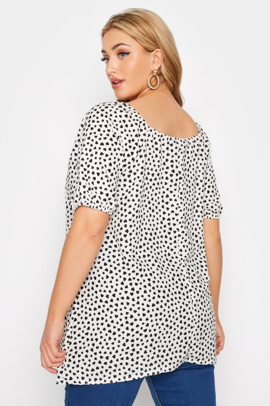 LIMITED COLLECTION White Square Neck Heart Print Milkmaid Top | Yours Clothing 3
