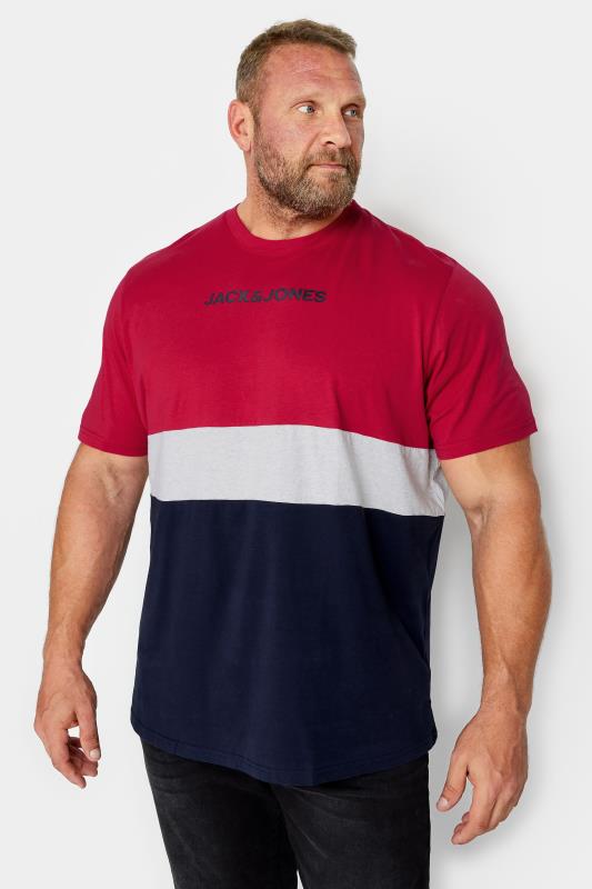 JACK & JONES Big & Tall Red Colour Block Logo T-Shirt | BadRhino 1