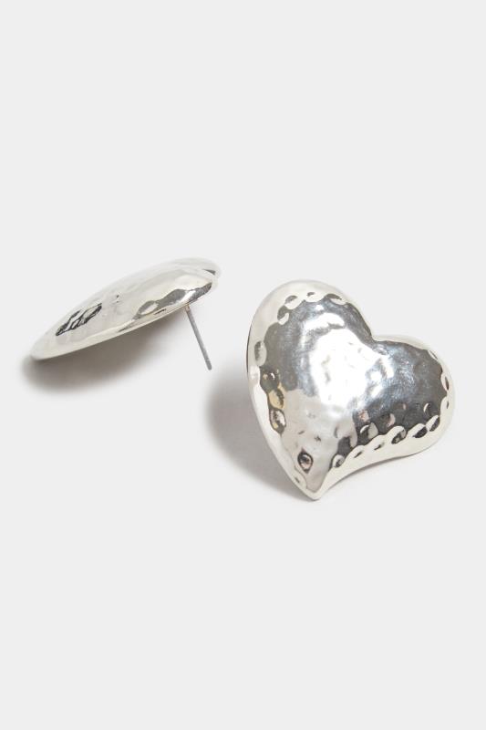 Silver Textured Heart Stus Earrings | Yours Clothing 3