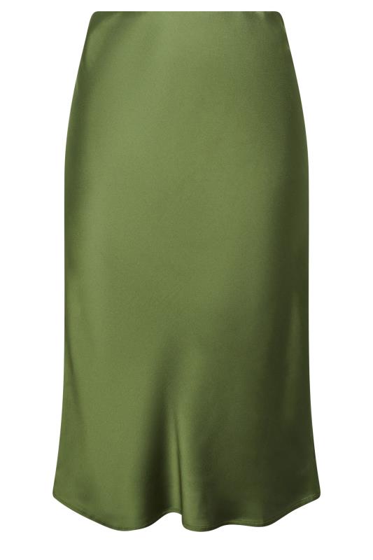 YOURS Plus Size Olive Green Satin Midi Skirt | Yours Clothing 5