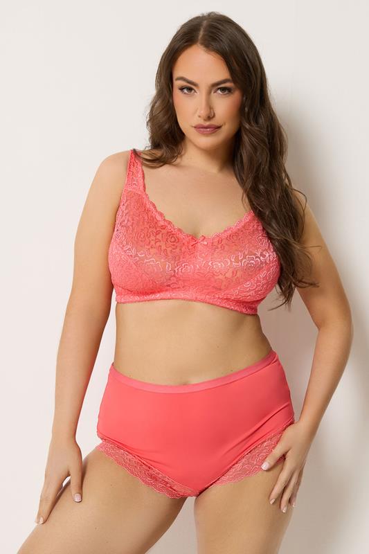 YOURS Plus Size Pink Hi Shine Lace Non-Padded Non-Wired Full Cup Bra | Yours Clothing 1
