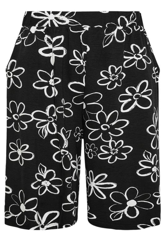 YOURS Plus Size Black Floral Doodle Print Pull On Shorts | Yours Clothing 5