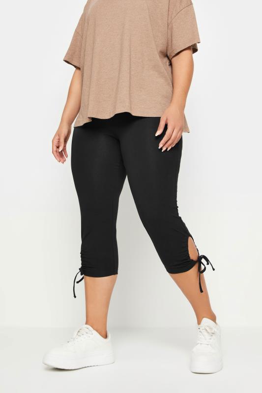 YOURS Plus Size Black Tie Hem Cropped Leggings | Yours Clothing 1
