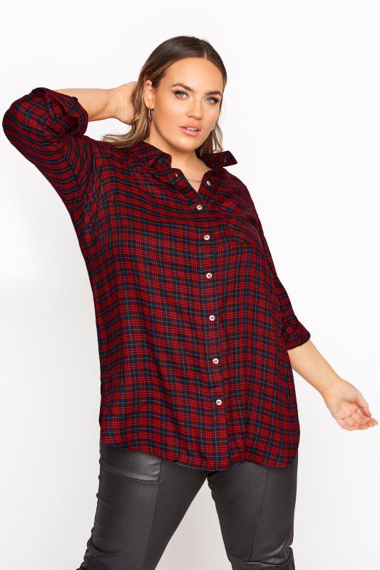 Red & Blue Check Boyfriend Shirt | Yours Clothing
