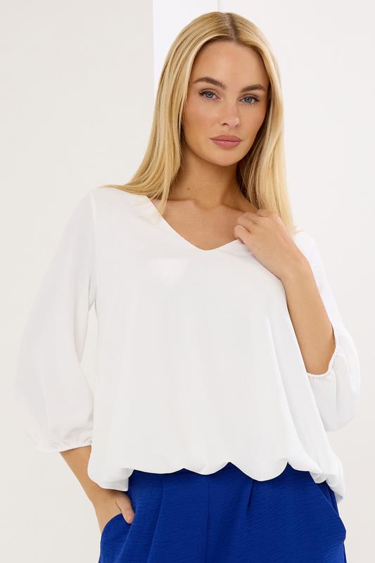  STAR White Bubble Hem Top