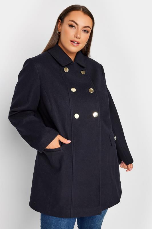 Plus Size  YOURS Curve Navy Blue Collared Formal Coat