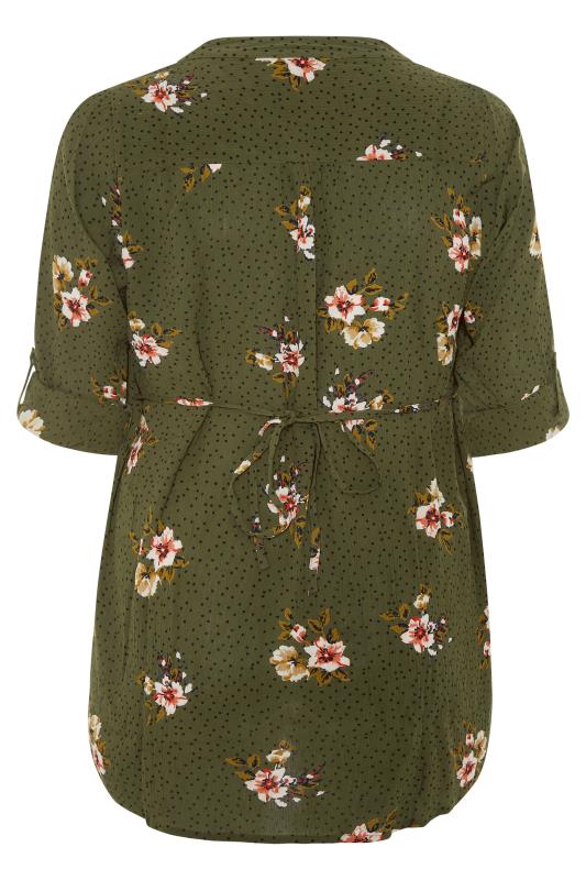 Plus Size Khaki Green Floral Pinktuck Blouse | Yours Clothing 7