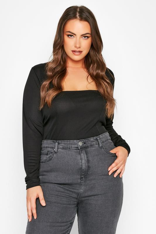 LIMITED COLLECTION Plus Size Black Long Sleeve Seam Detail Top | Yours Clothing 2