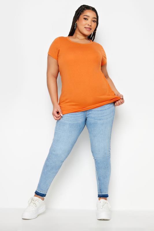 YOURS Plus Size Orange Cotton Blend T-Shirt | Yours Clothing 2