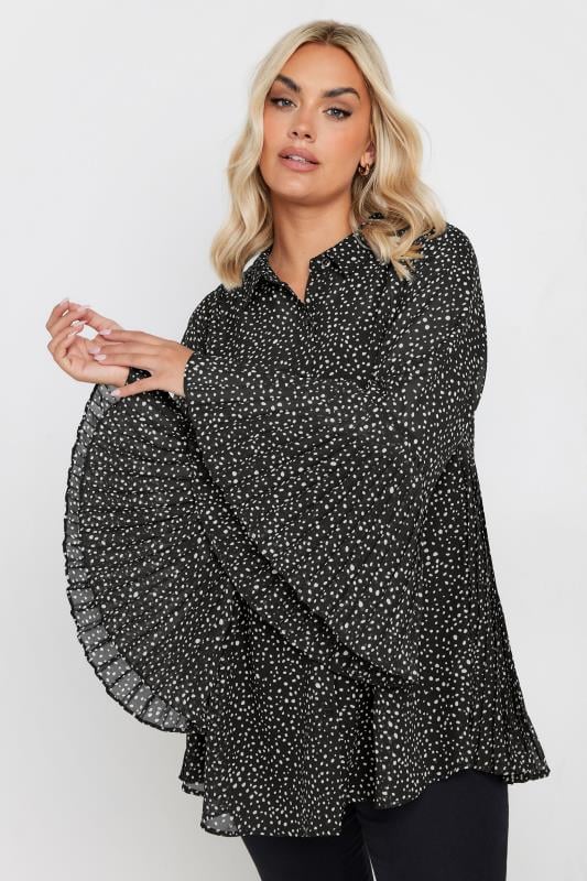 YOURS Plus Size Black Spot Print Flared Sleeve Shirt | Yours Clothing 1