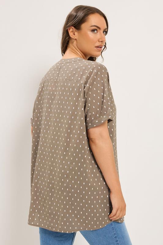 YOURS Curve Mocha Brown Notch Neck Dobby Blouse | Yours Clothing 2