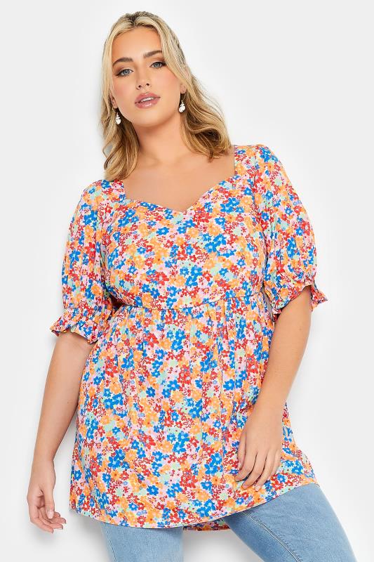 LIMITED COLLECTION Orange Plus Size Floral Peplum Top | Yours Clothing  2