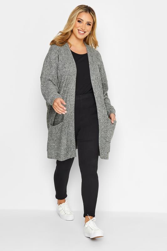 Plus Size Grey Ribbed Soft Touch Pocket Cardigan | Yours Clothing 2