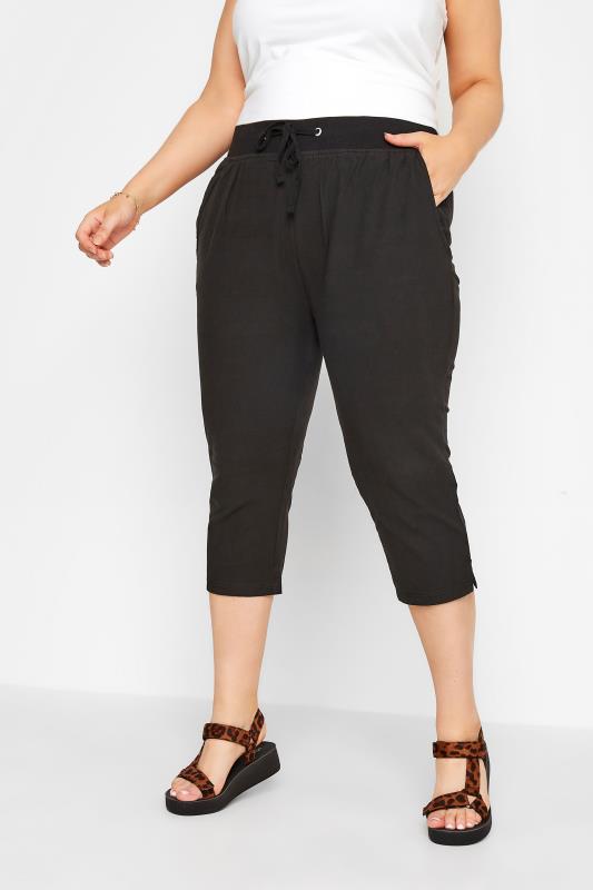  Tallas Grandes Curve Black Cool Cotton Cropped Trousers
