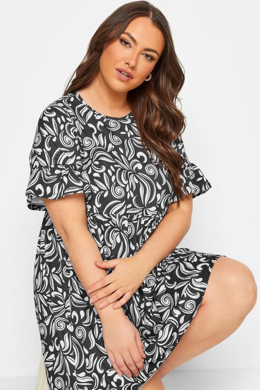 YOURS Plus Size Black Abstract Print Smock Tunic Dress | Yours Clothing 4