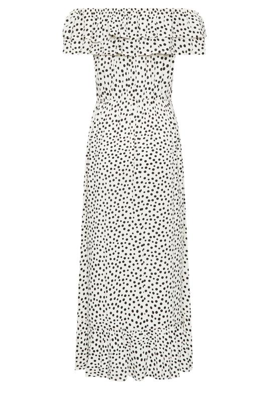 LTS Tall Women's White Polka Dot Bardot Frill Maxi Dress | Long Tall Sally 8