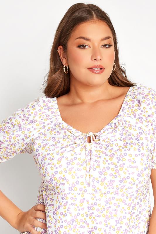 Plus Size White Floral Print Gypsy Top | Yours Clothing 4