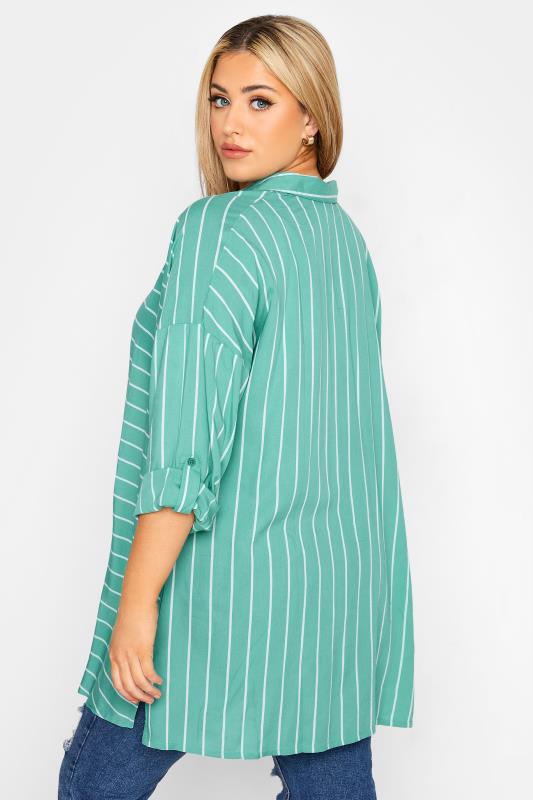 Plus Size Sage Green Stripe Oversized Shirt | Yours Clothing  3