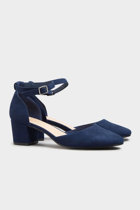 LTS Navy Blue Block Heel Court Shoes In Standard D Fit | Long Tall Sally 2