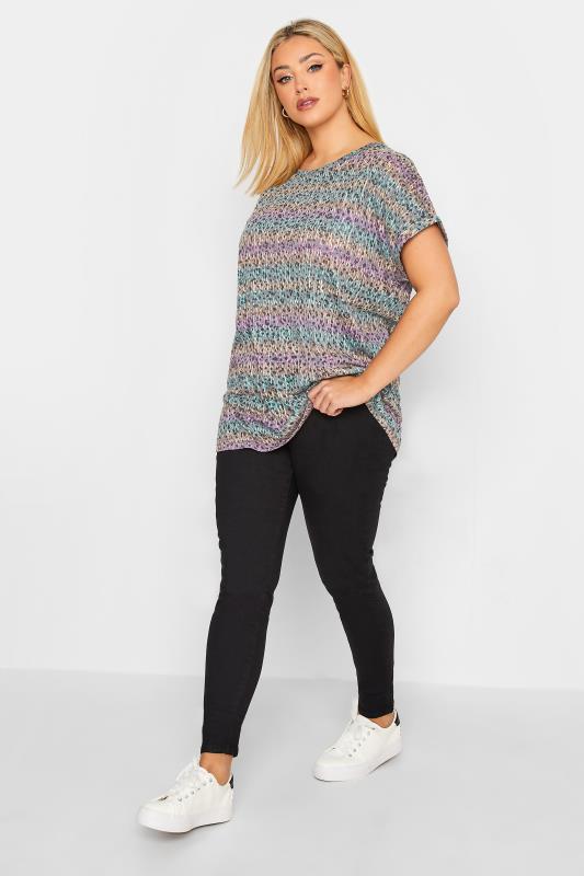 YOURS Plus Size Curve Pink & Yellow Stripe Animal Print T-Shirt | Yours Clothing  2